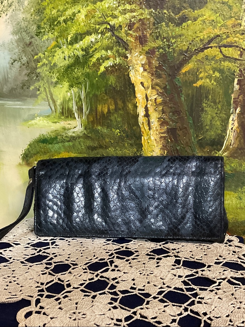Black Textured Wristlet Clutch - Sleek Women's Evening Bag